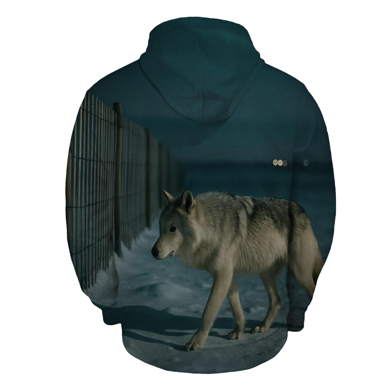 Snow Fence Line On High Plains Winter Night graphic hoodies