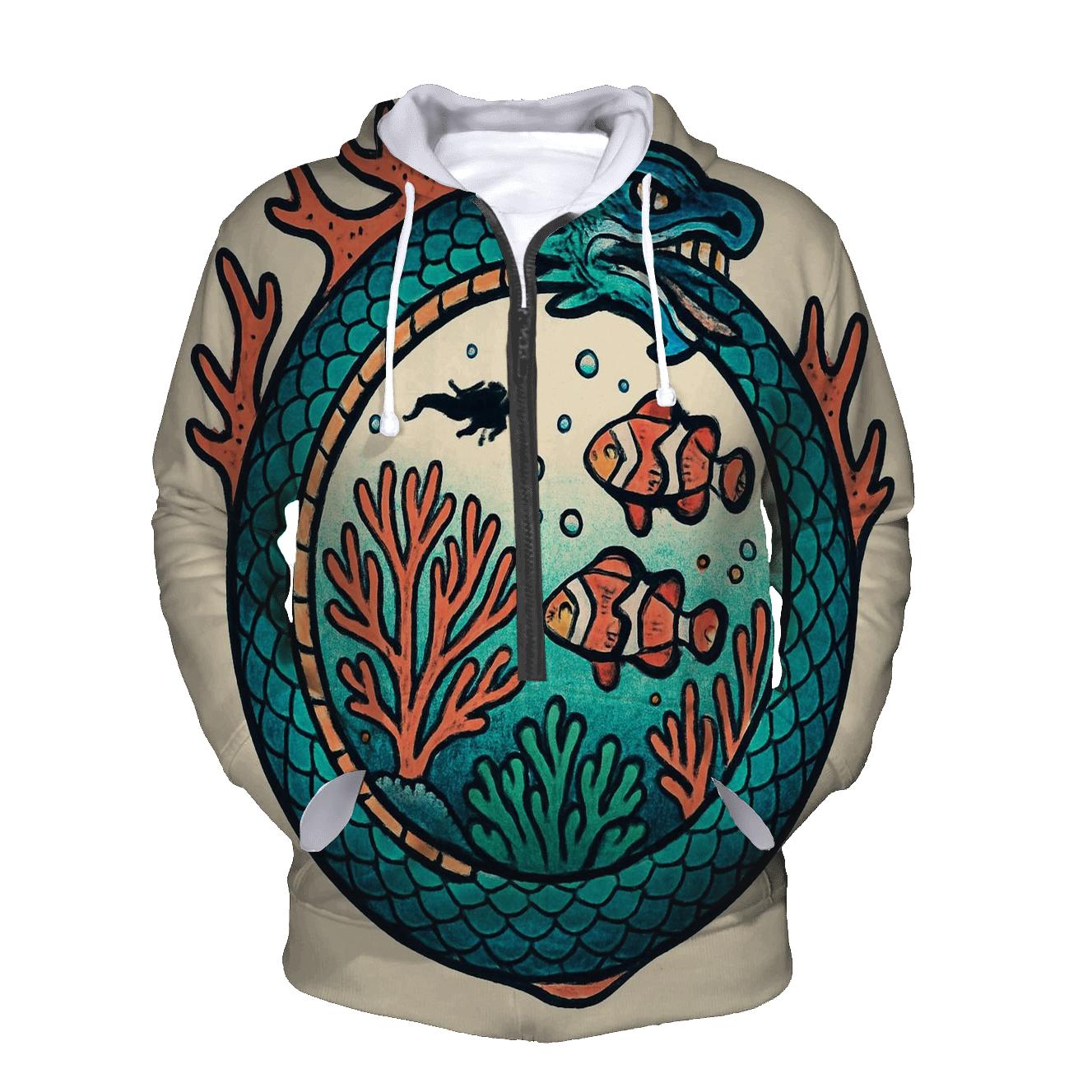 Coral Reef Ouroboros Guardian embroidered hoodies