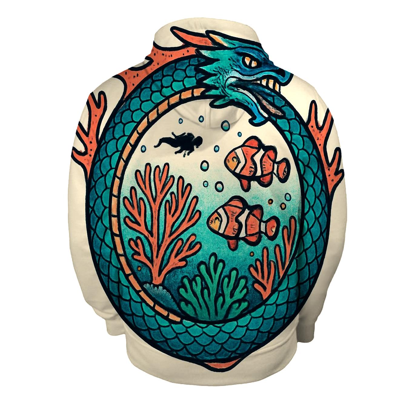 Coral Reef Ouroboros Guardian embroidered hoodies