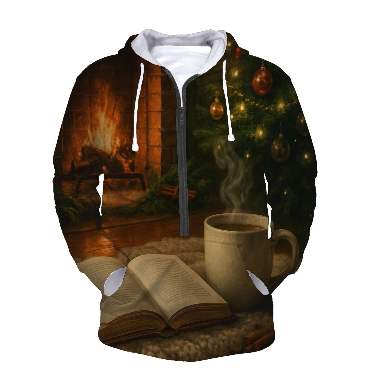 Fireside Reading Under Tree Glow embroidered hoodies