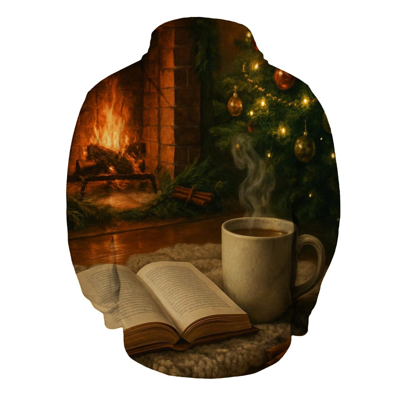 Fireside Reading Under Tree Glow embroidered hoodies