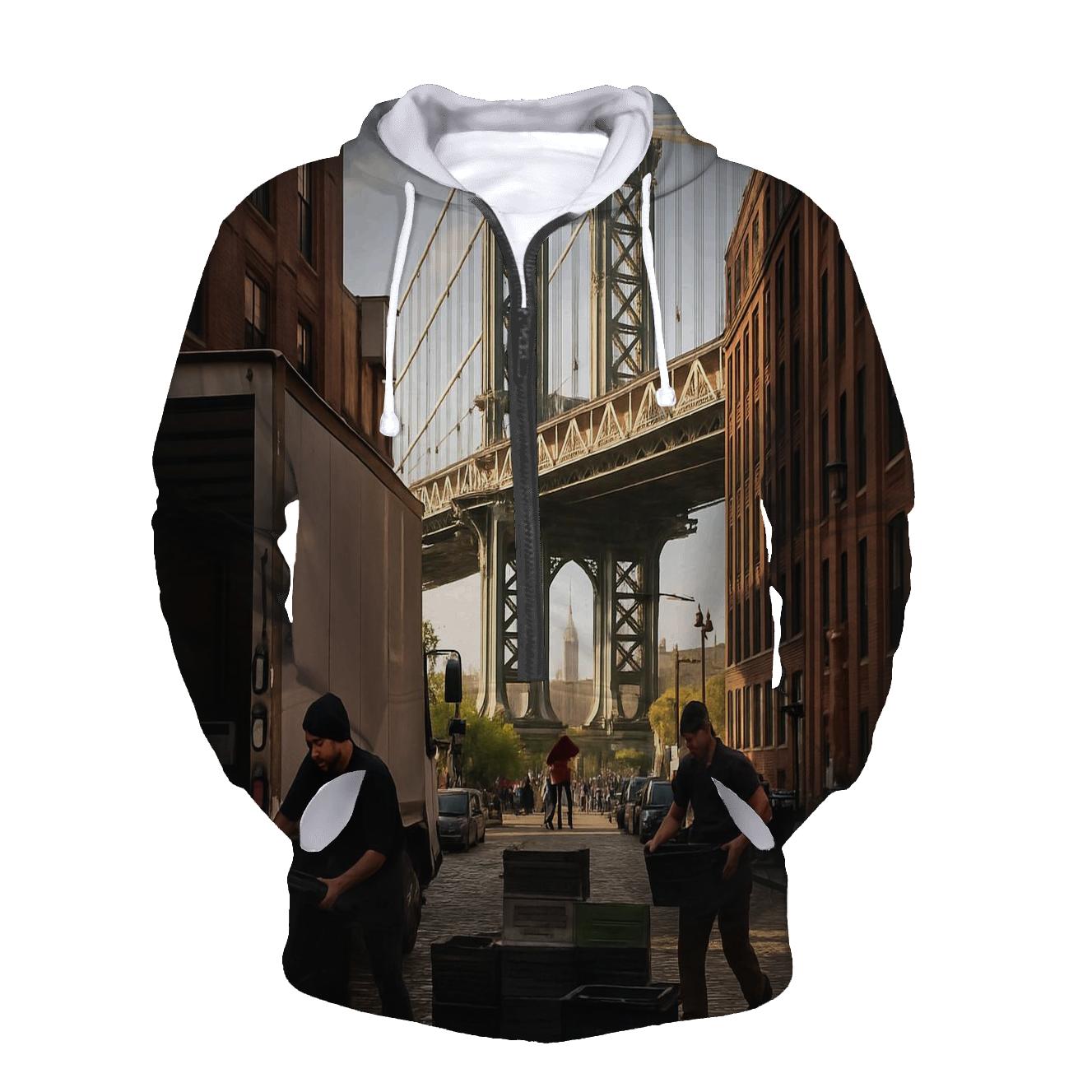 Morning Market Unloading Under The Manhattan Bridge In DUMBO printed hoodies