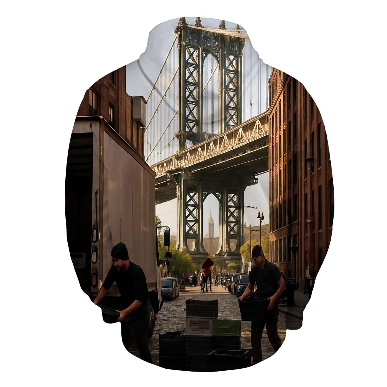 Morning Market Unloading Under The Manhattan Bridge In DUMBO printed hoodies