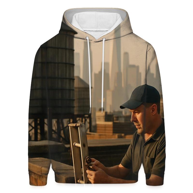 September Rooftop Water Towers With Downtown In The Haze zip-up hoodies