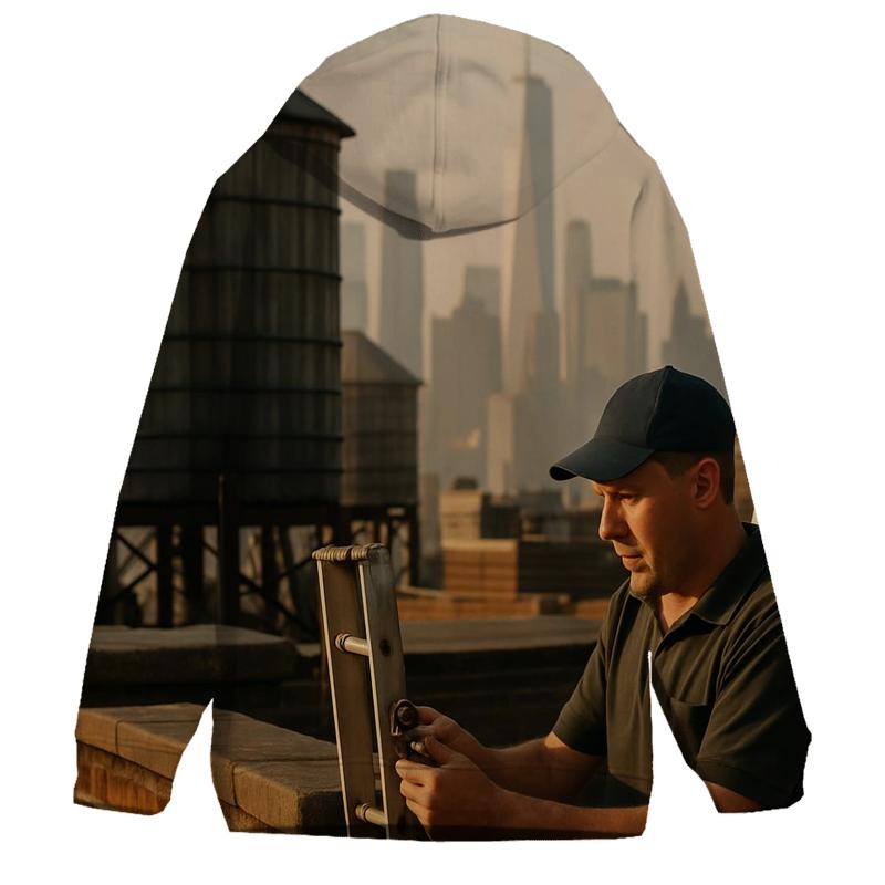 September Rooftop Water Towers With Downtown In The Haze zip-up hoodies