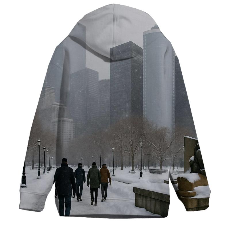 Battery Park Winter Snowline Facing The Financial District graphic hoodies
