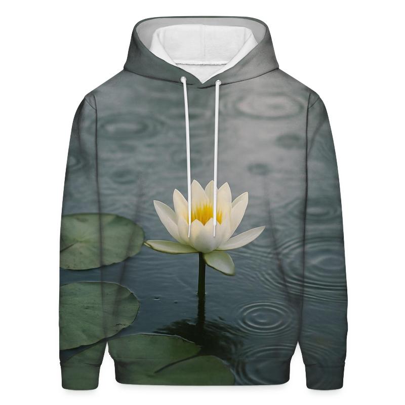 Water Lily Leaves With Flower And Raindrop Rings embroidered hoodies
