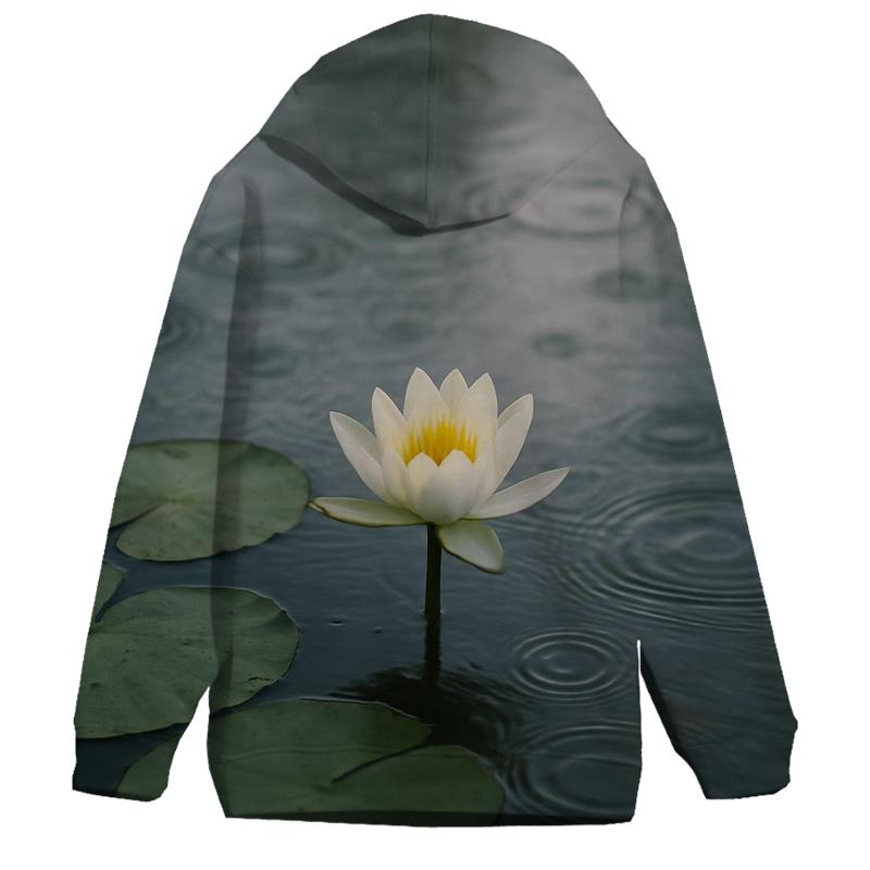 Water Lily Leaves With Flower And Raindrop Rings embroidered hoodies