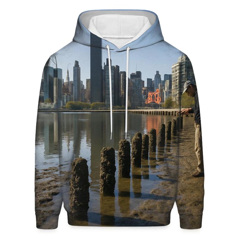 Low Tide Mudflats At Gantry Plaza With Midtown Across The River graphic hoodies