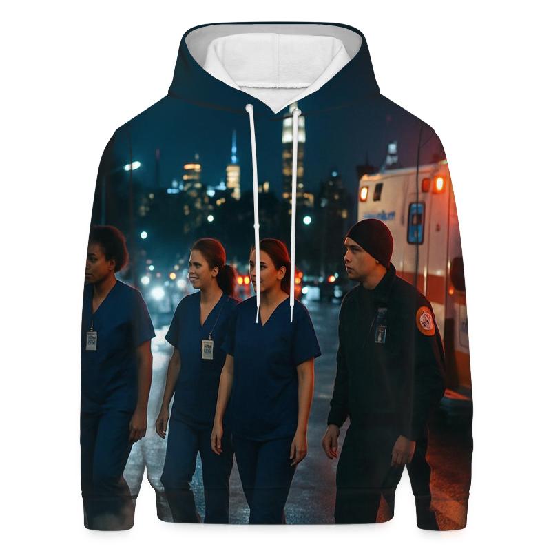 Night Shift Change Outside Bellevue With Uptown Towers Beyond printed hoodies