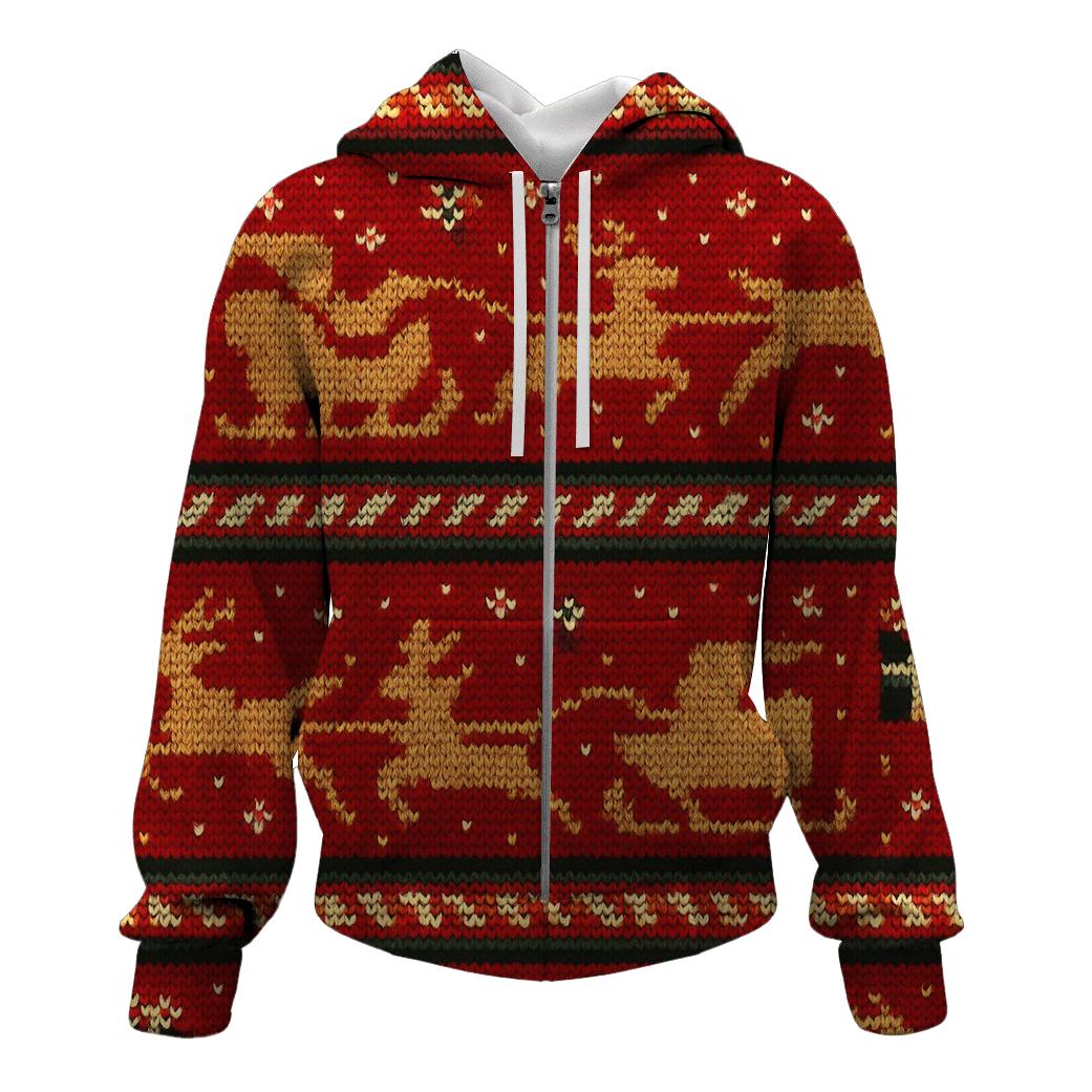 Santa Sleigh Pixel Speedway Design zip-up hoodies