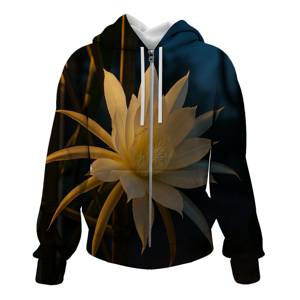 Night Blooming Cereus Opening Under Porch Light heavyweight hoodies