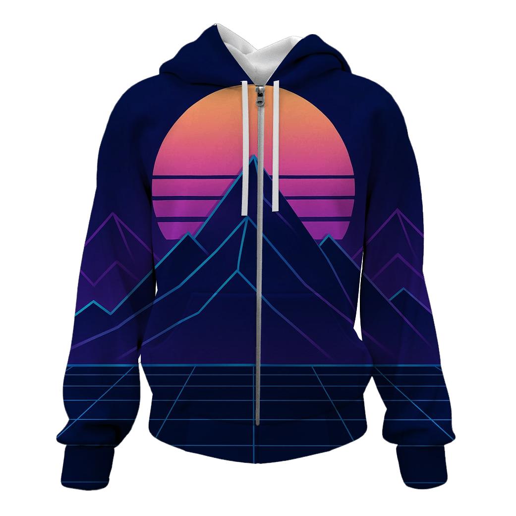 Synthwave Mountain Outline zip-up hoodies