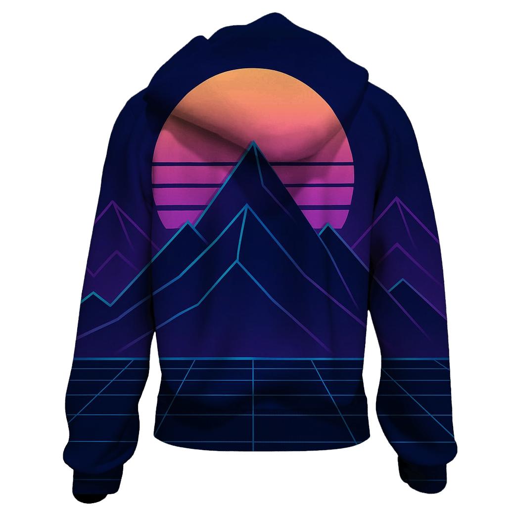 Synthwave Mountain Outline zip-up hoodies