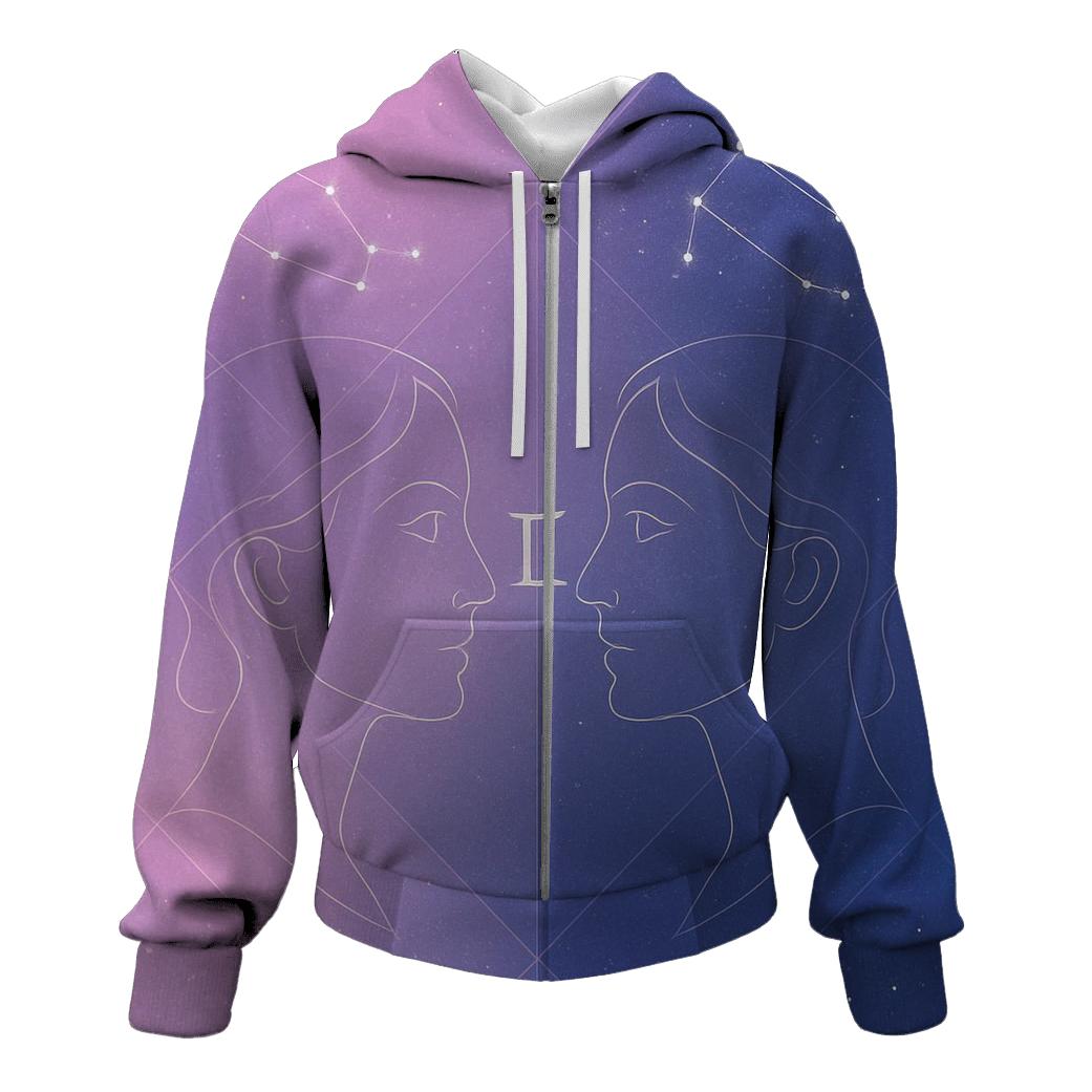 Gemini Twins Mirror Constellation Portrait premium hoodies