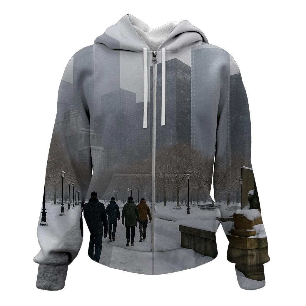 Battery Park Winter Snowline Facing The Financial District printed hoodies