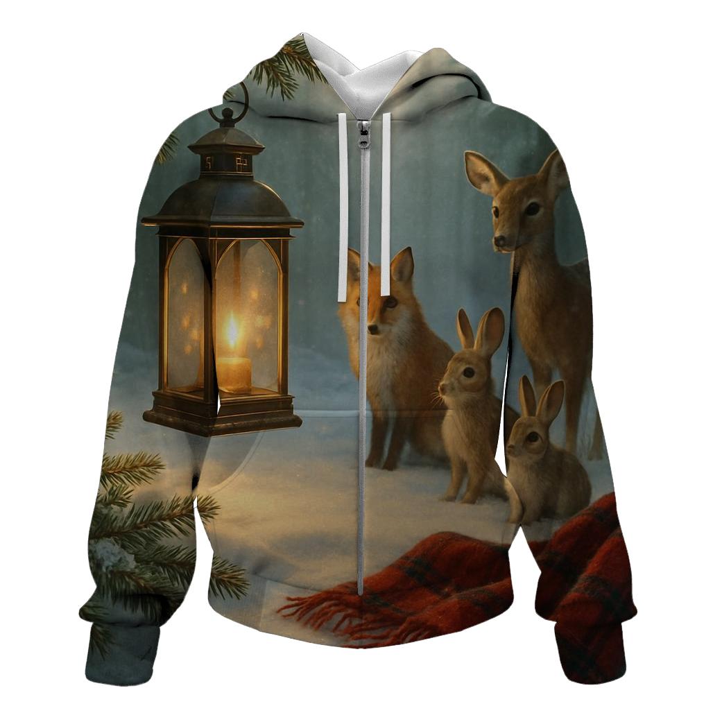 Forest Lantern And Woodland Carolers zip-up hoodies