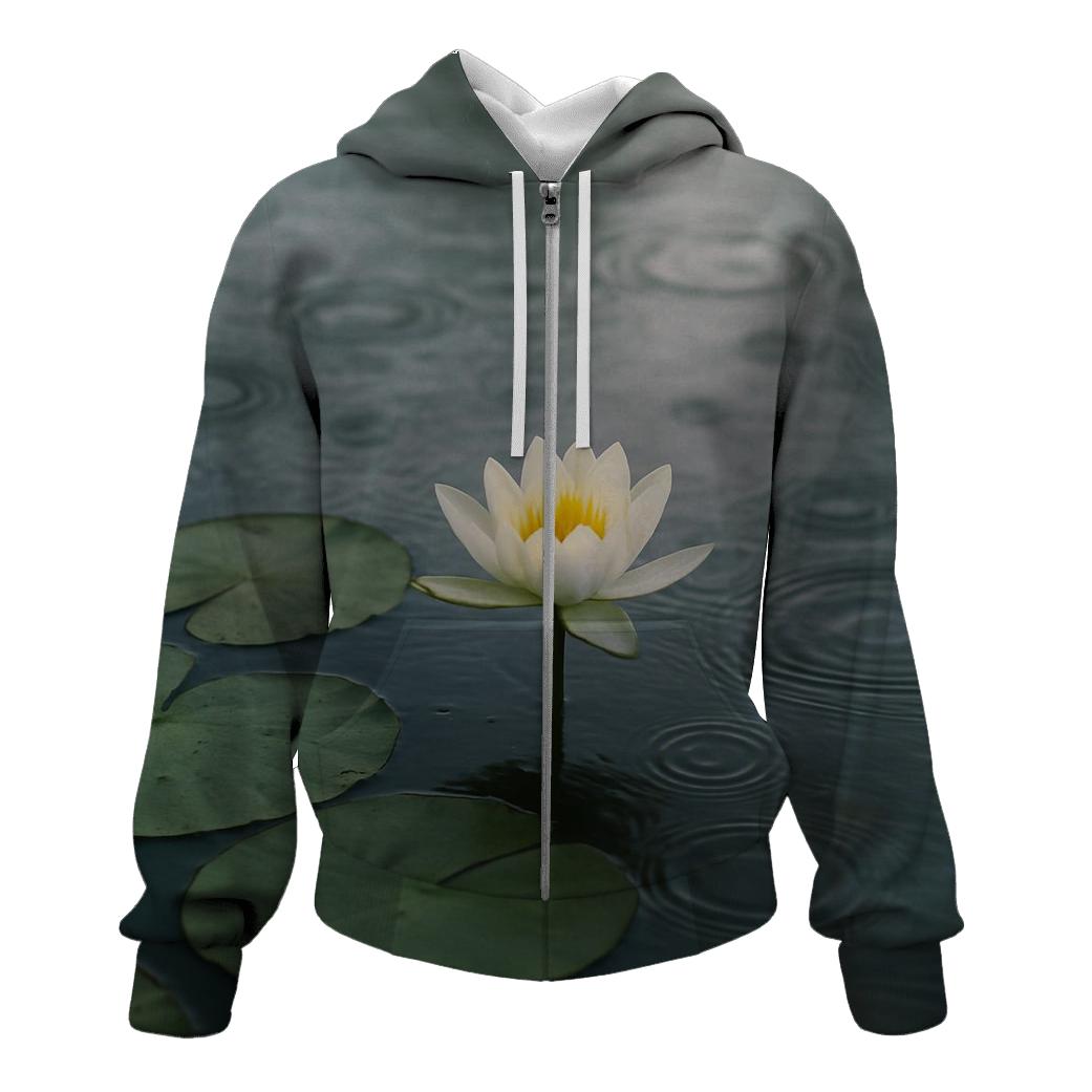 Water Lily Leaves With Flower And Raindrop Rings designer hoodies