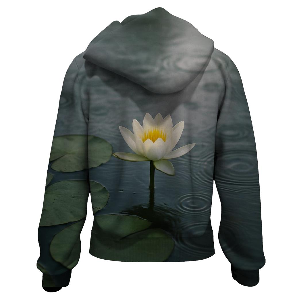 Water Lily Leaves With Flower And Raindrop Rings designer hoodies