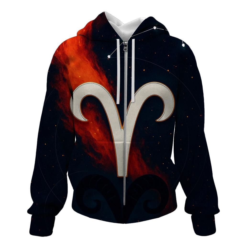 Aries Ram Horn Fire Nebula Crest heavyweight hoodies