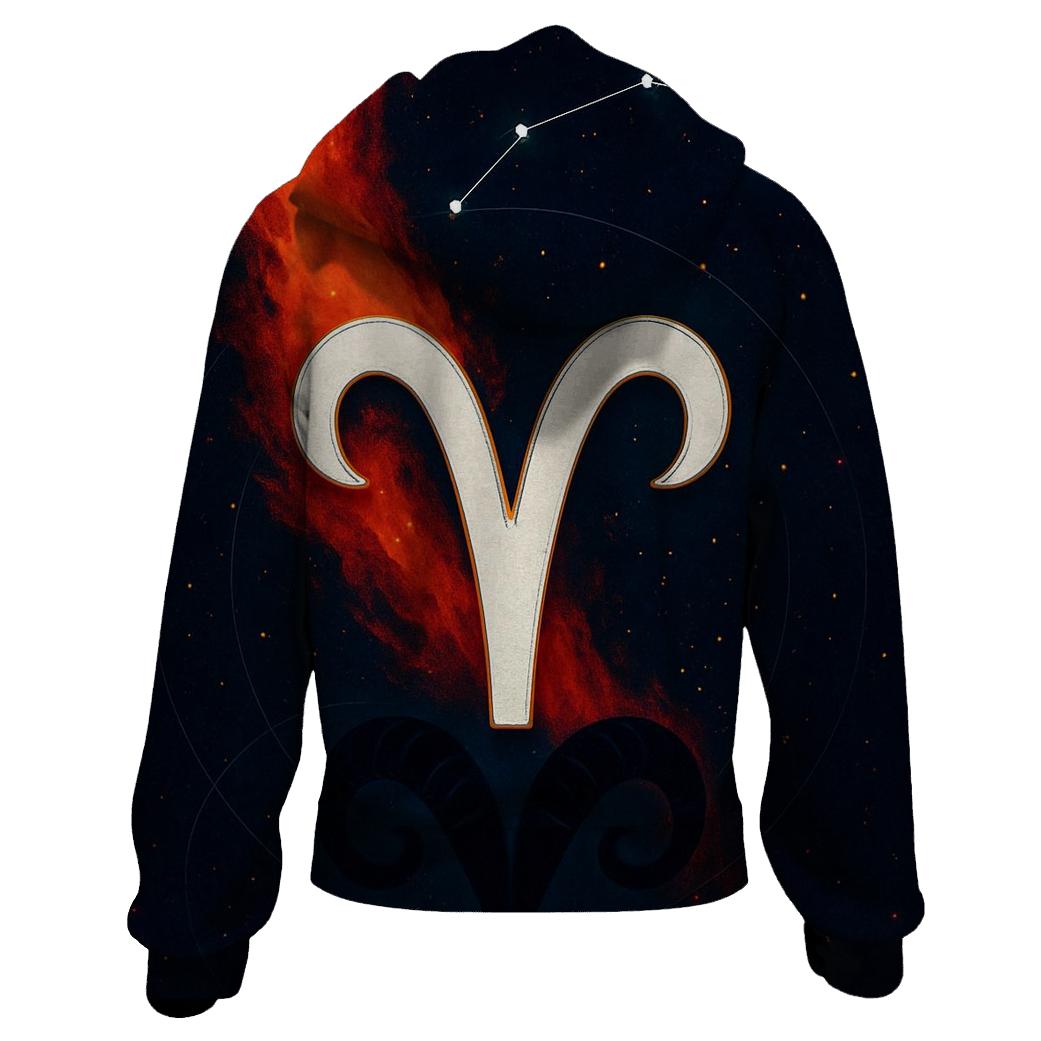 Aries Ram Horn Fire Nebula Crest heavyweight hoodies