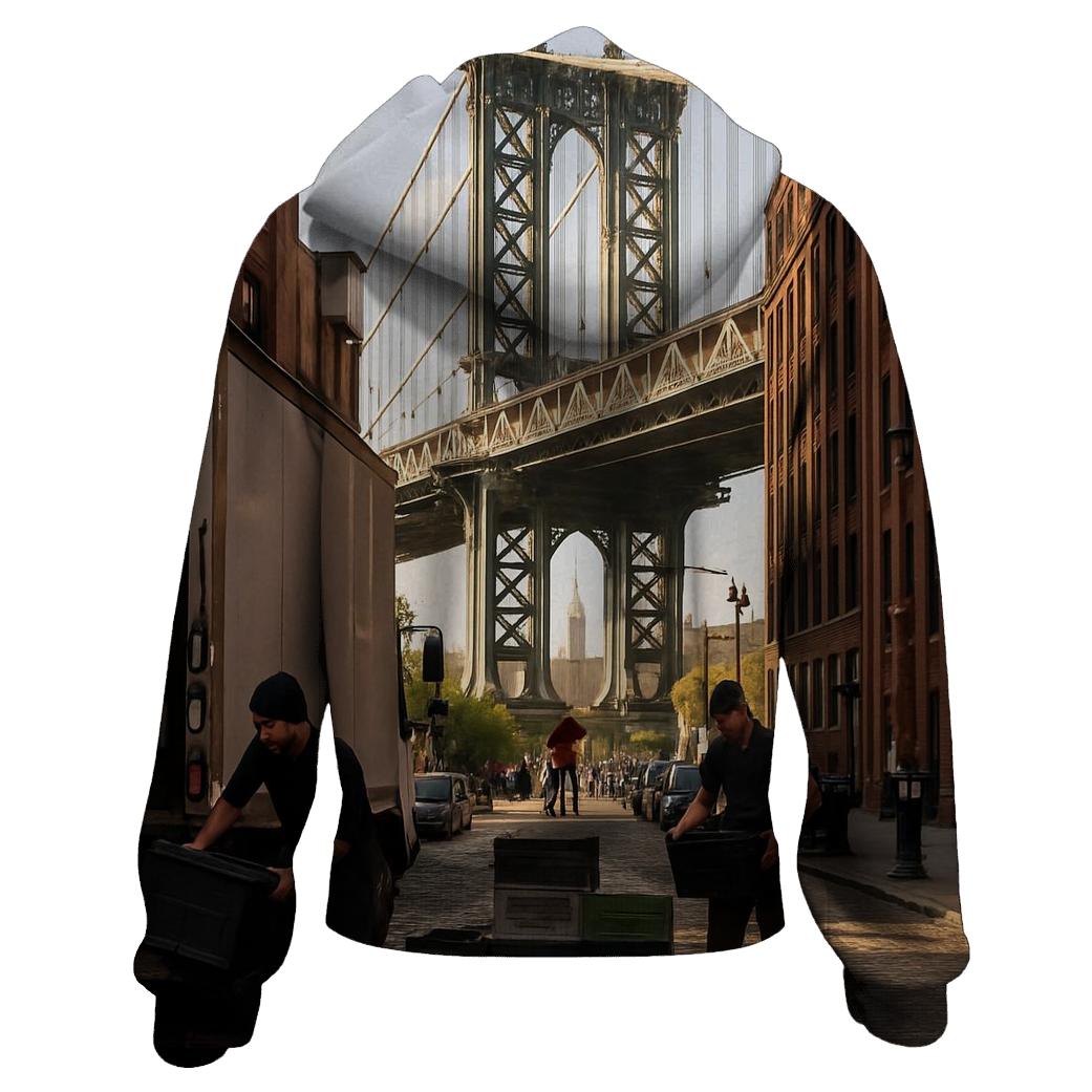 Morning Market Unloading Under The Manhattan Bridge In DUMBO heavyweight hoodies