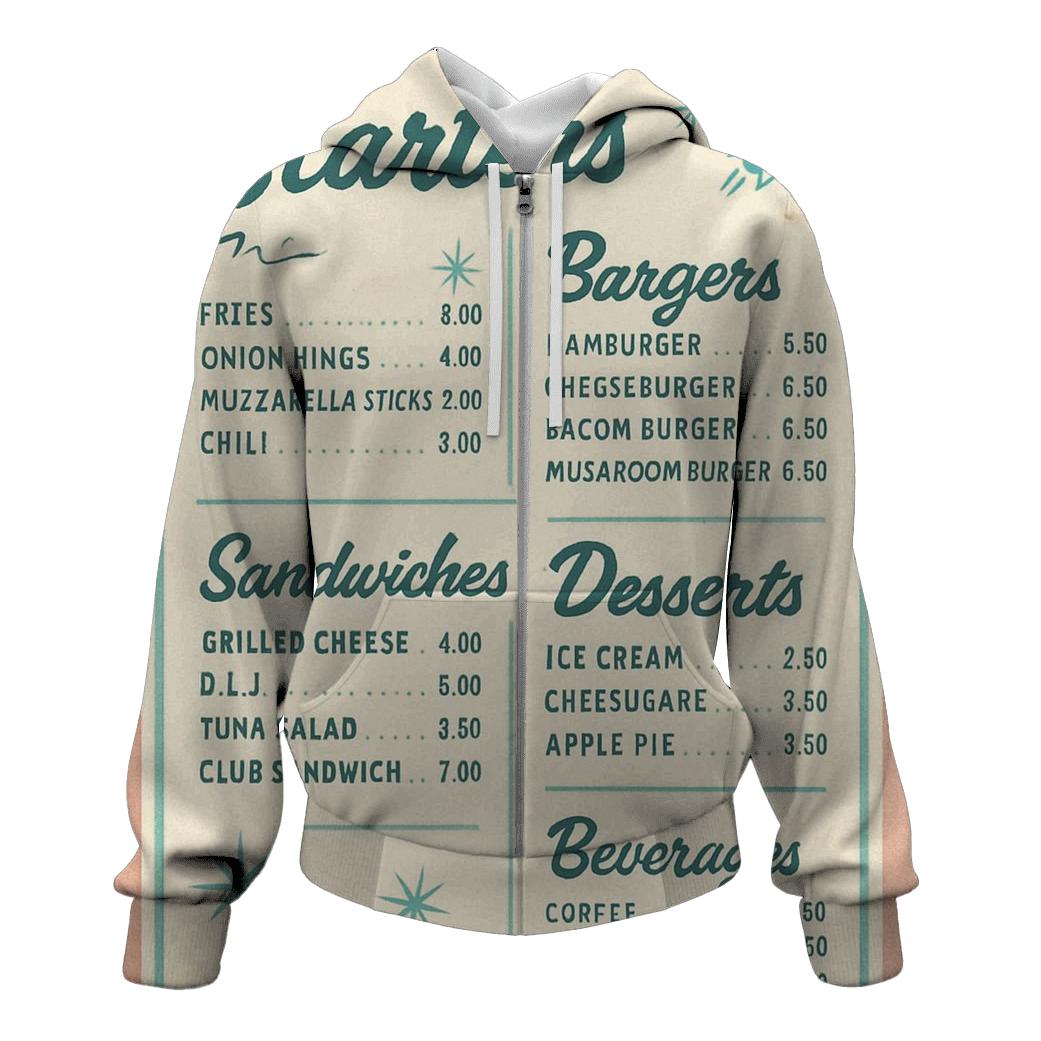 Classic Diner Menu With Starburst Accents zip-up hoodies
