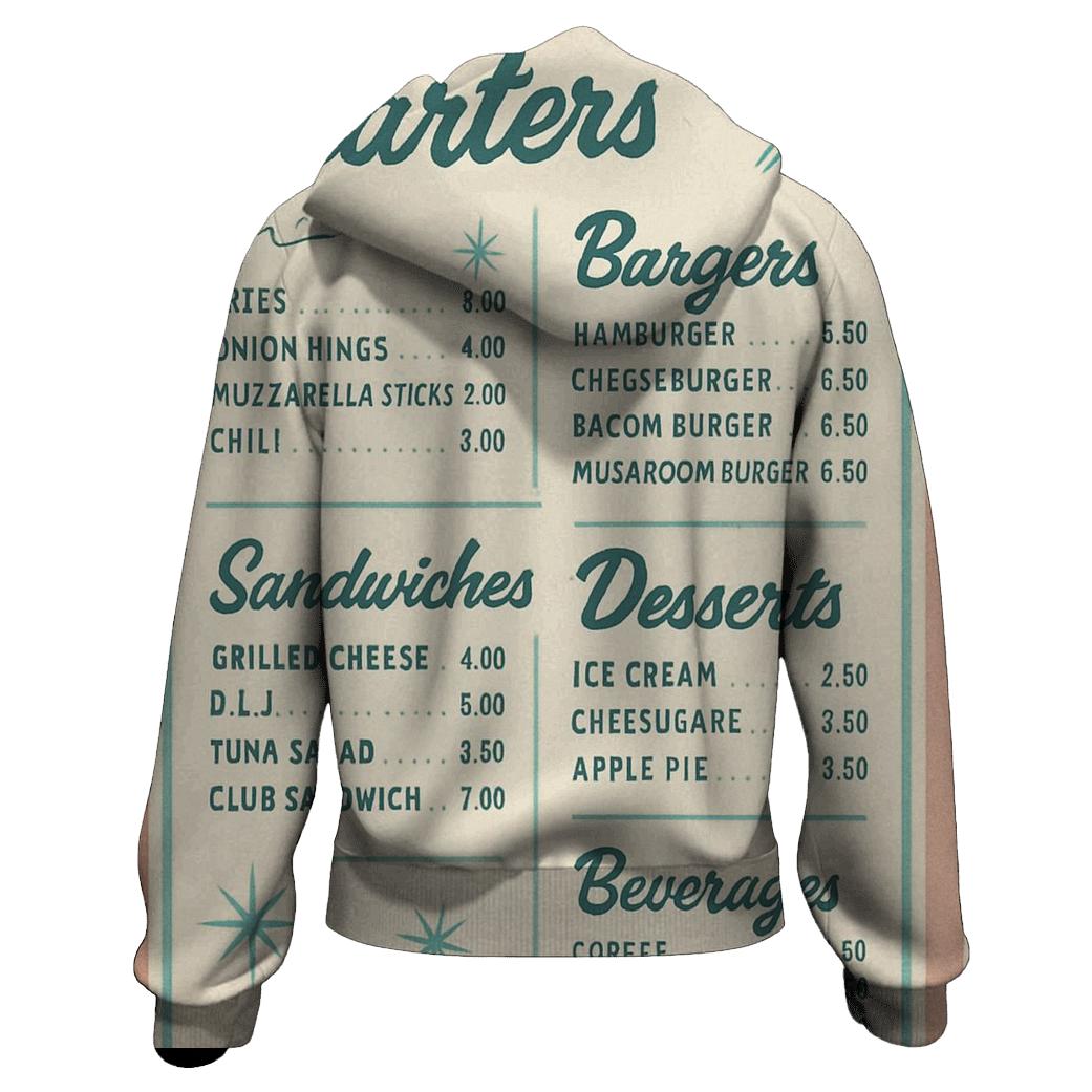 Classic Diner Menu With Starburst Accents zip-up hoodies