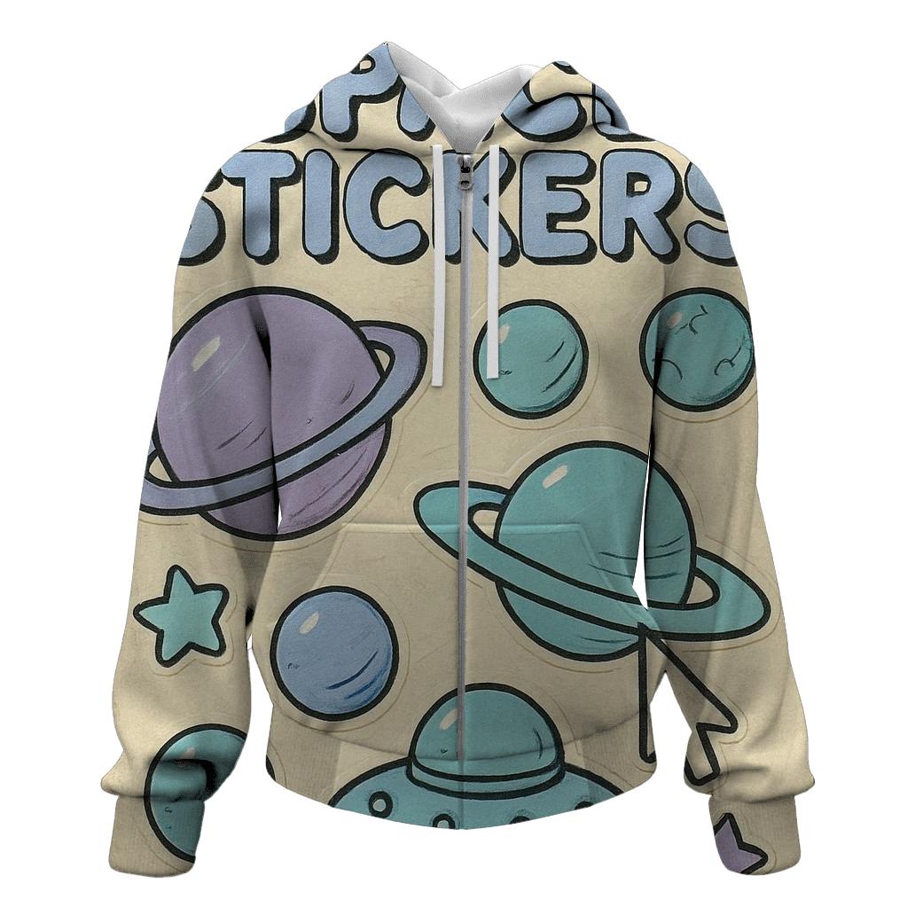 Worn 1990s Planetary Sticker Sheet custom hoodies