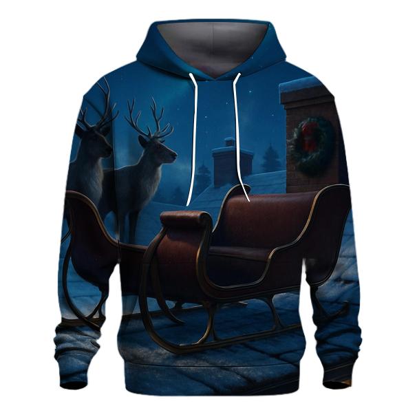 Midnight Sleigh On Rooftop Silence zip-up hoodies