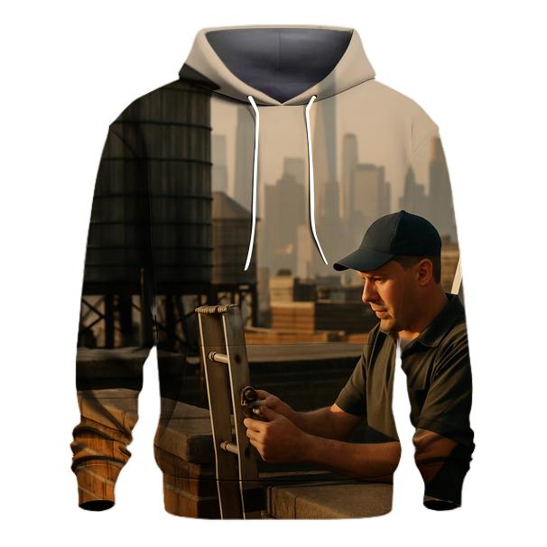 September Rooftop Water Towers With Downtown In The Haze designer hoodies