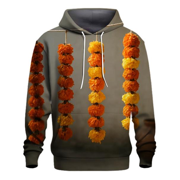 Marigold Garlands Drying In Courtyard Shade printed hoodies