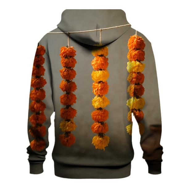 Marigold Garlands Drying In Courtyard Shade printed hoodies