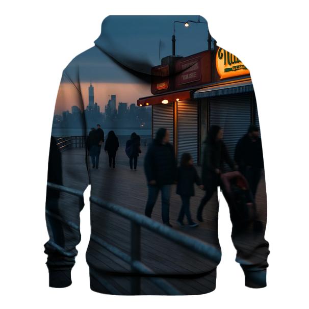 Coney Island Boardwalk Dusk With Far Off Downtown Silhouette zip-up hoodies