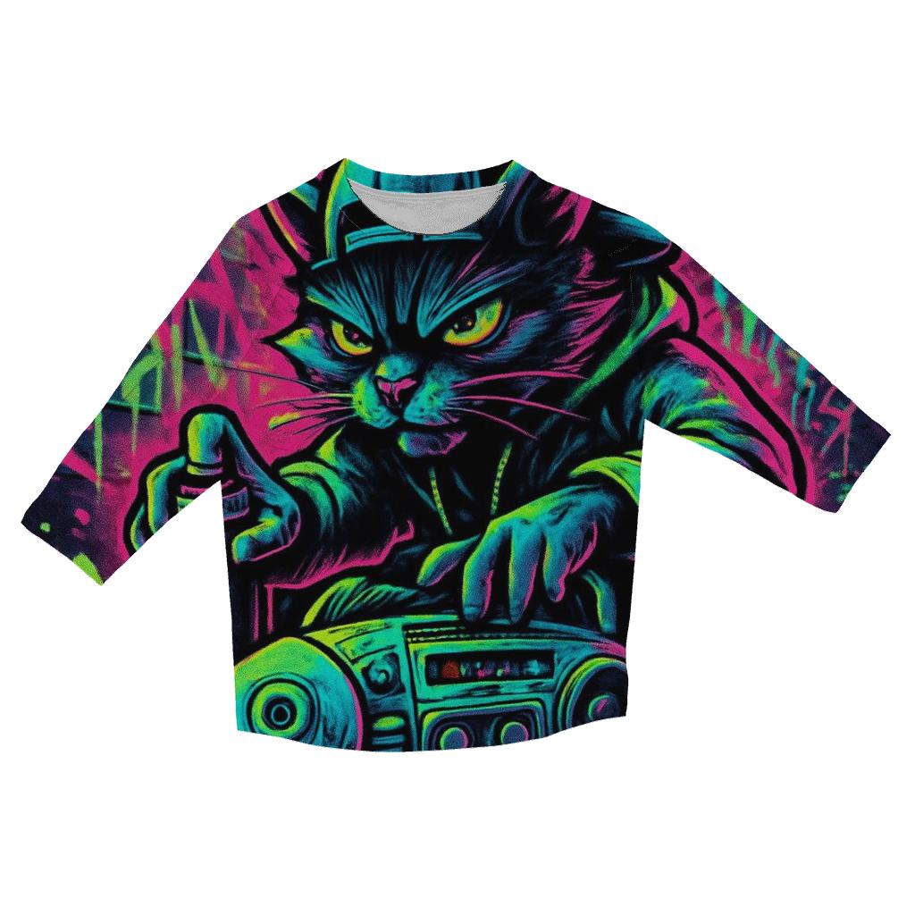 Subway Graffiti Beatbox Cat casual three quarter sleeve shirts