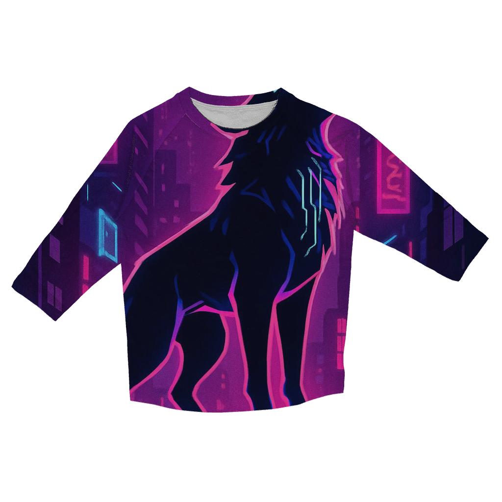 Neon Alley Howl Circuit Wolf fashion 3/4 sleeve shirts