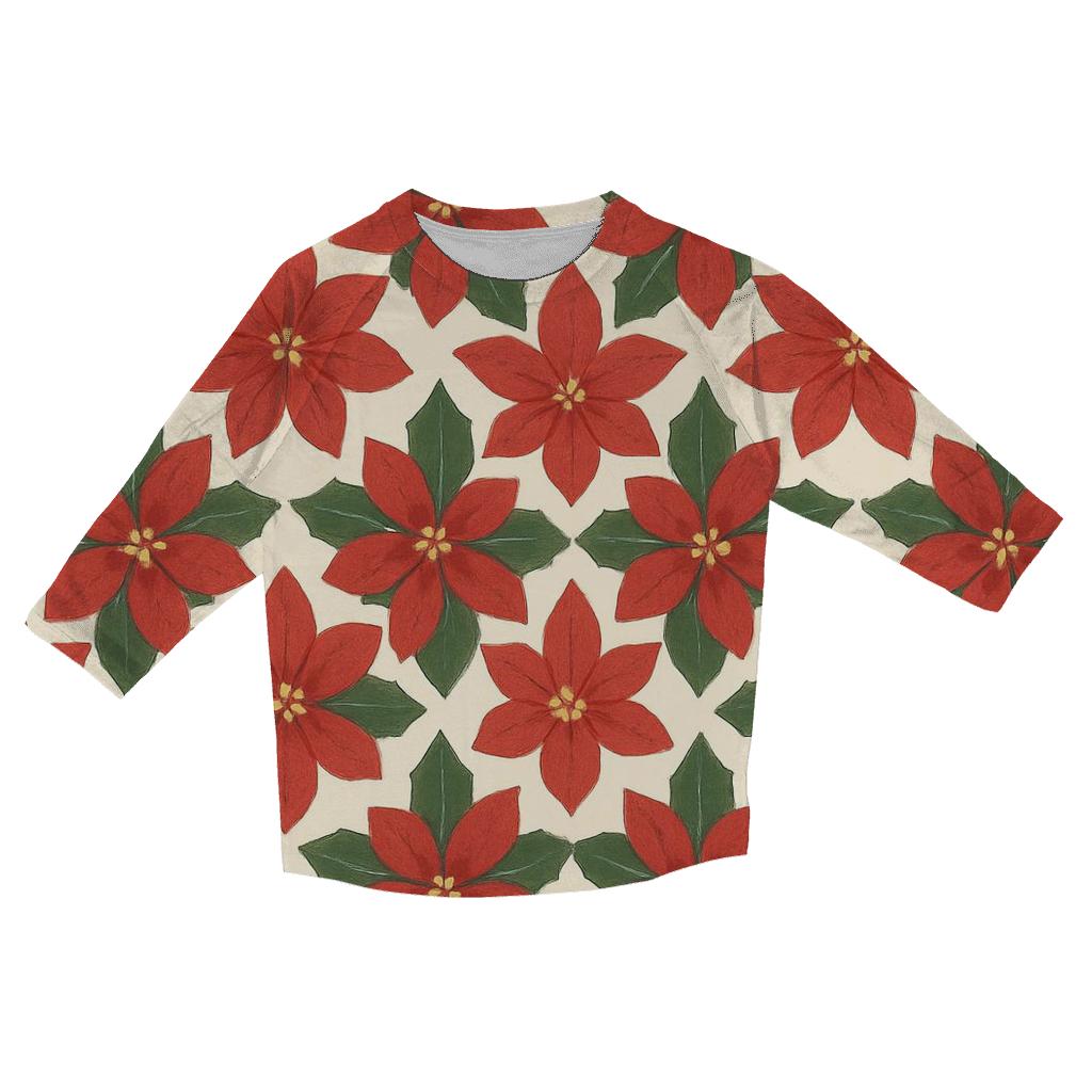 Poinsettia Snowflake Rosette Tessellation On Ivory Background designer 3/4 sleeve blouses