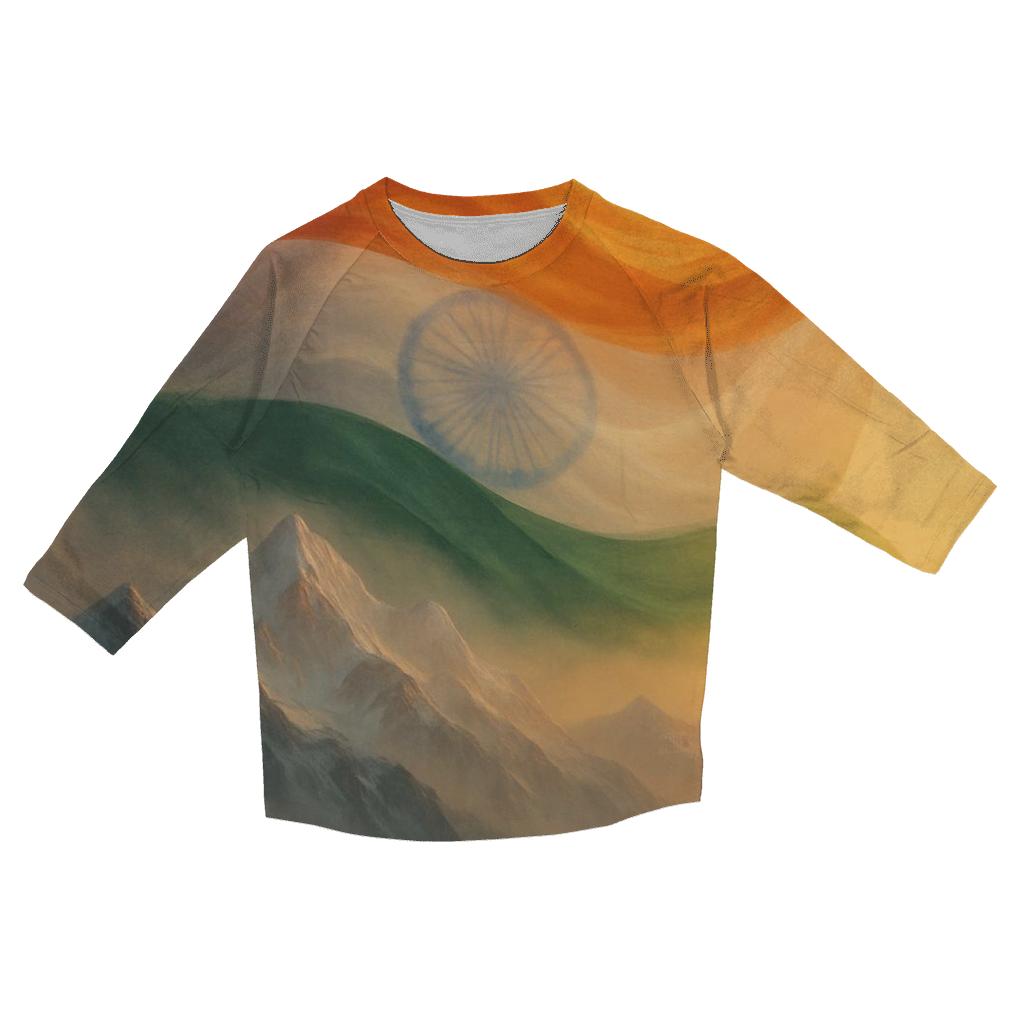 India Mountain Saffron Wave printed three quarter sleeve shirts