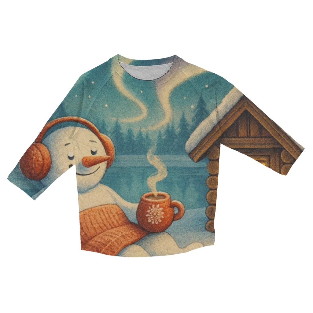 Snowman Sauna By The Northern Lights cotton quarter sleeve shirts