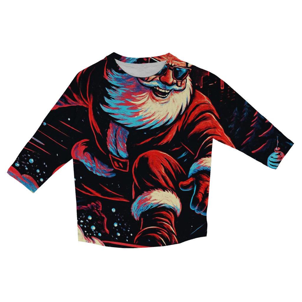 Neon Streetwear Santa On Snowboard stylish quarter sleeve tops