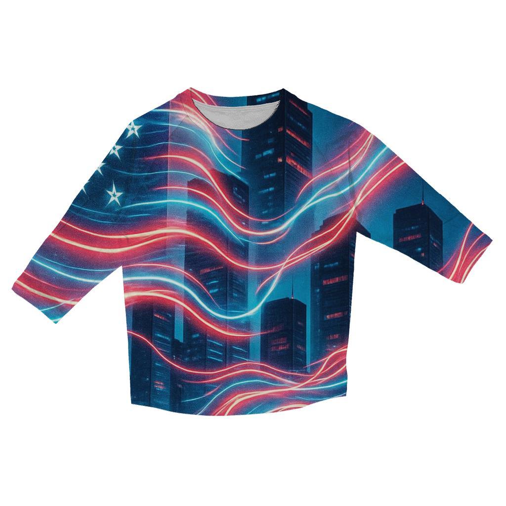 Neon Skyline Flag Drift designer 3/4 sleeve blouses