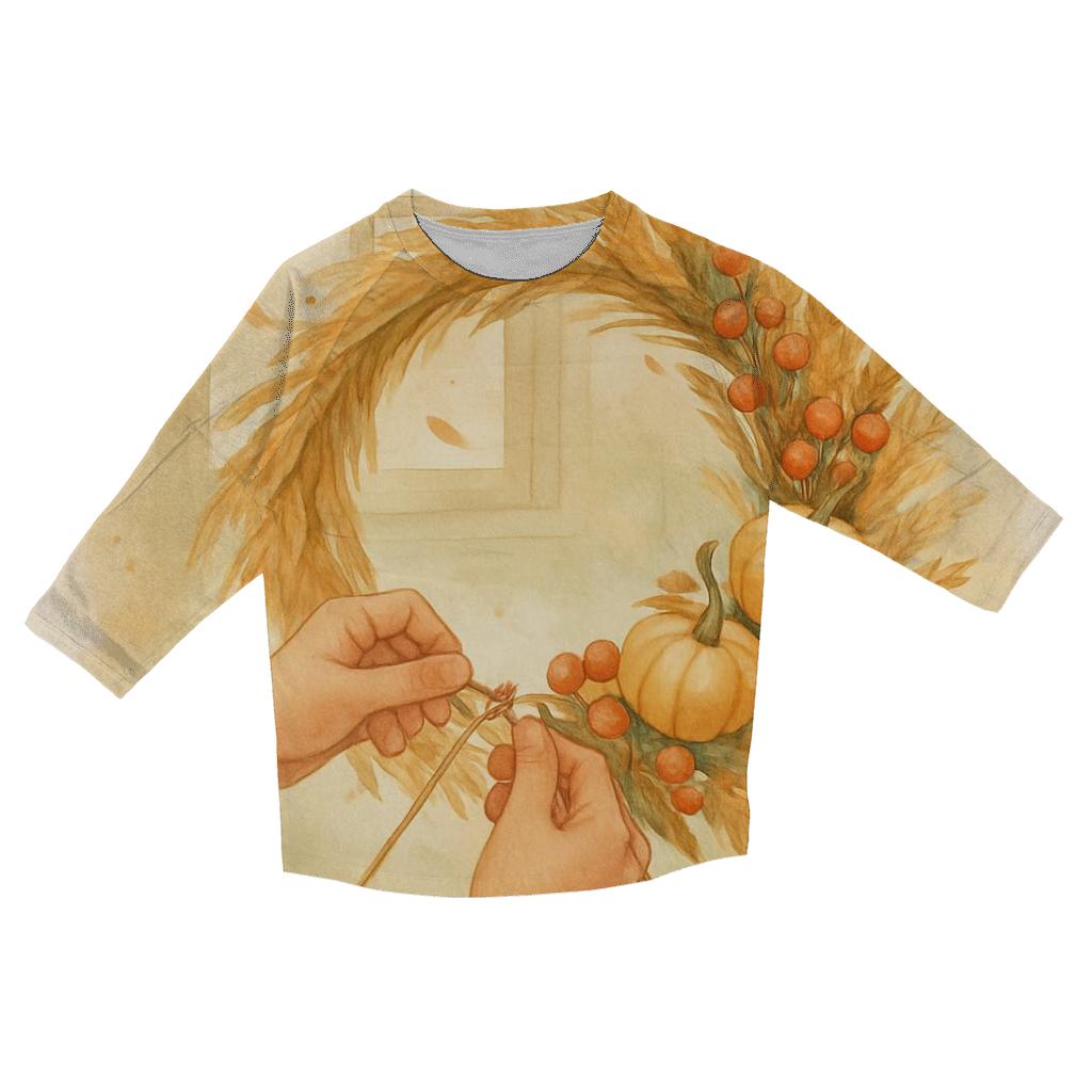 Harvest Wreath Sunbeam Window printed three quarter sleeve shirts