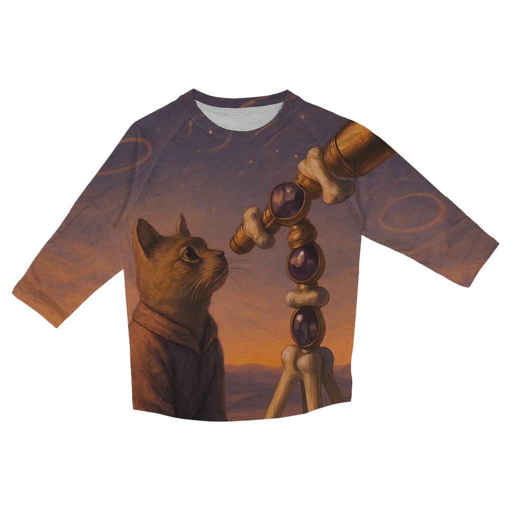 Desert Mirage Astronomer Cat printed three quarter sleeve shirts