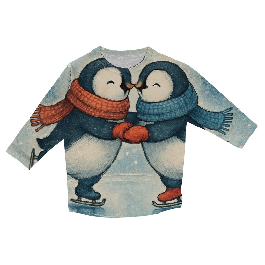 Penguin Ice Skaters On Ornament Lake stylish quarter sleeve tops