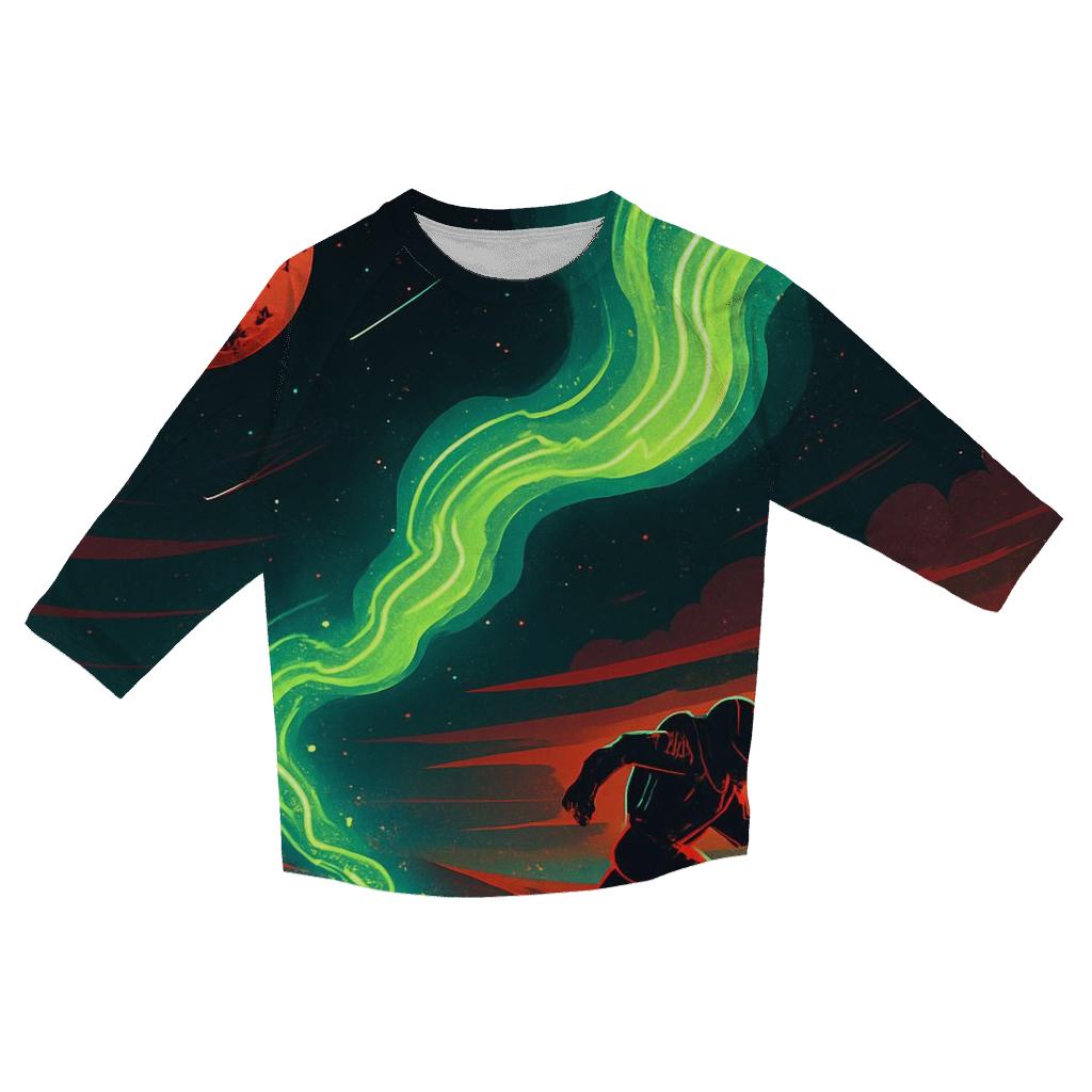 Aurora Circuit Over Mars Dunes printed three quarter sleeve shirts