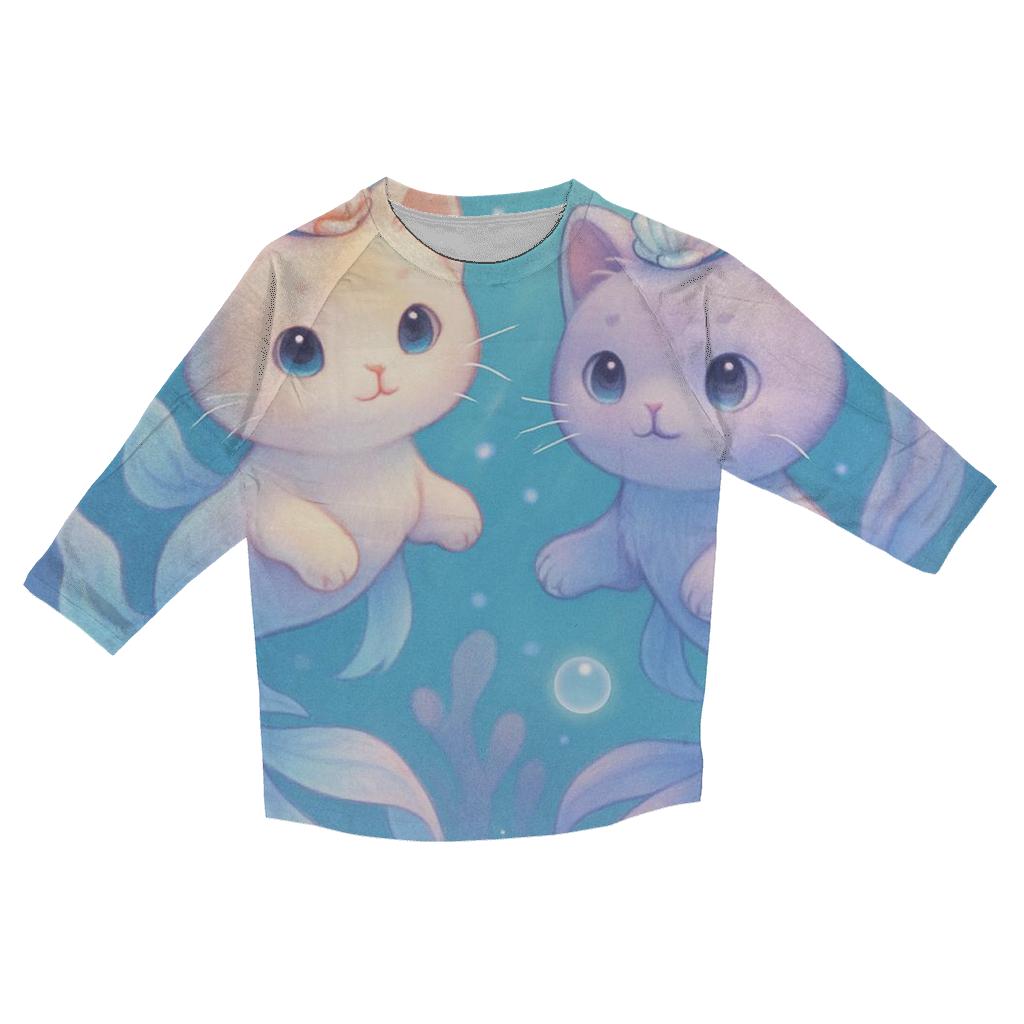Bubble Reef Mermaid Kittens fashion 3/4 sleeve shirts