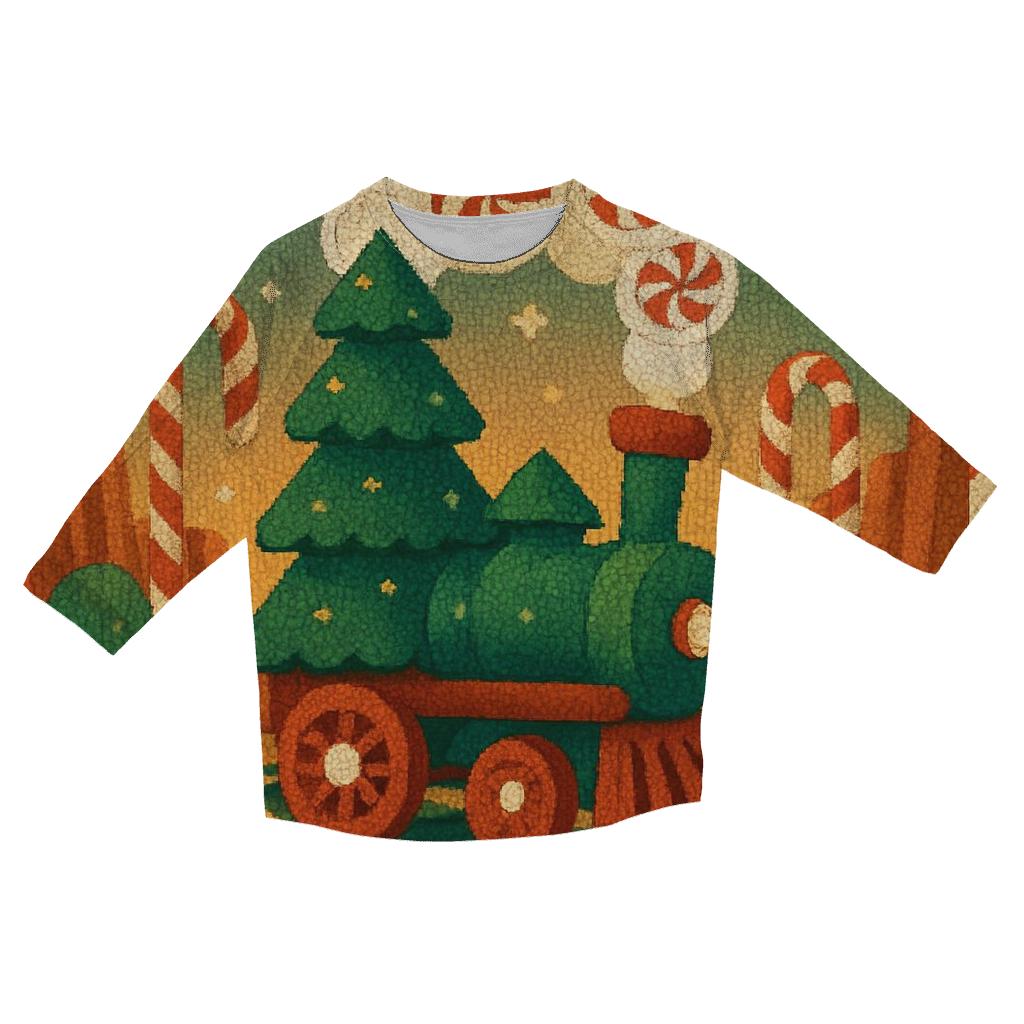 Christmas Tree Train Through Candy Cane Canyon cotton quarter sleeve shirts