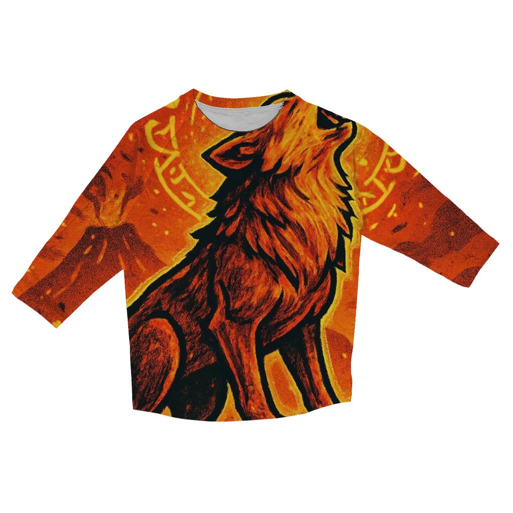 Volcanic Choir Wolf Of Ember Runes printed three quarter sleeve shirts