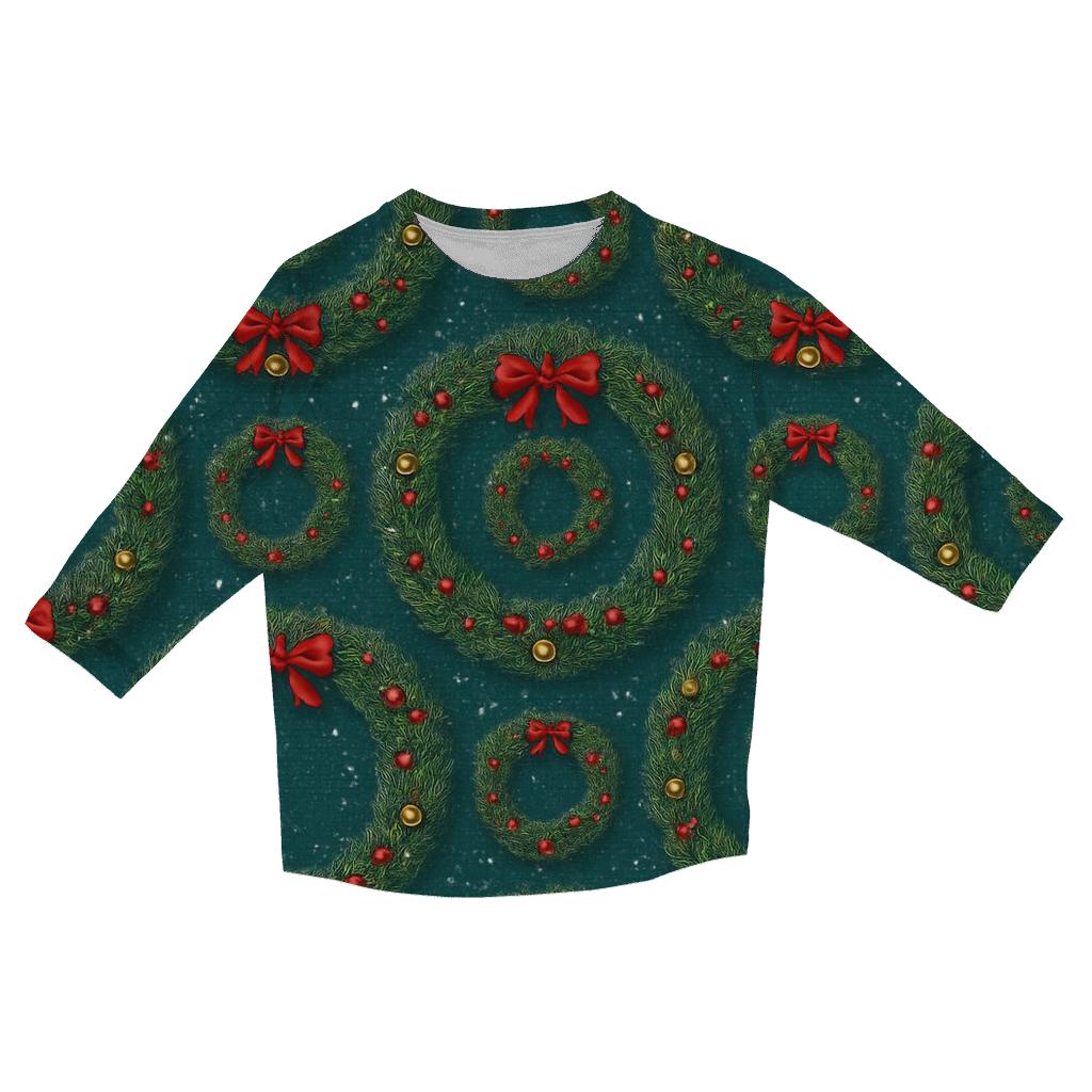 Wreath Ring Concentric Repeat On Teal Background cotton quarter sleeve shirts