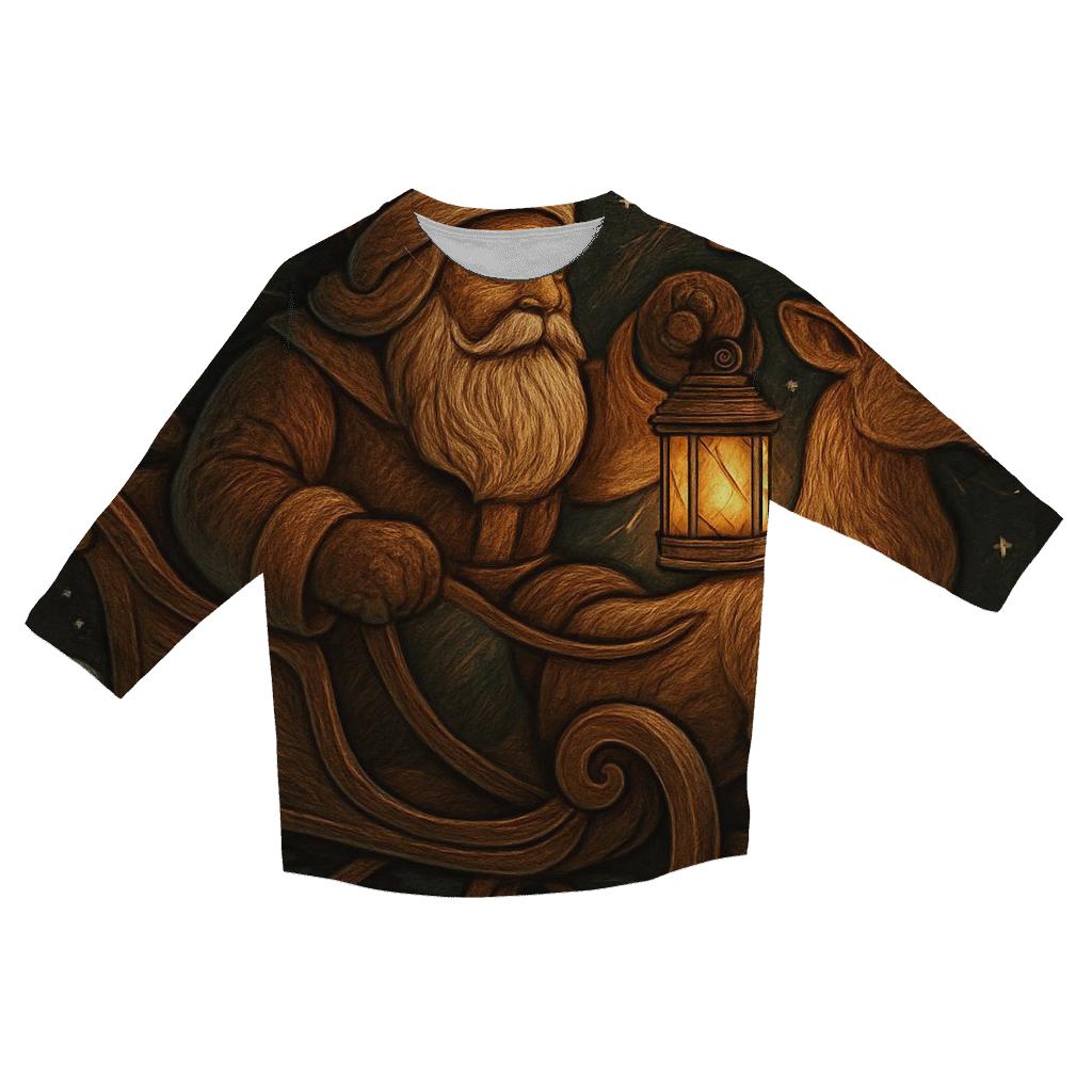 Vintage Wood Carved Santa Lantern Ride trendy 3/4 sleeve tops